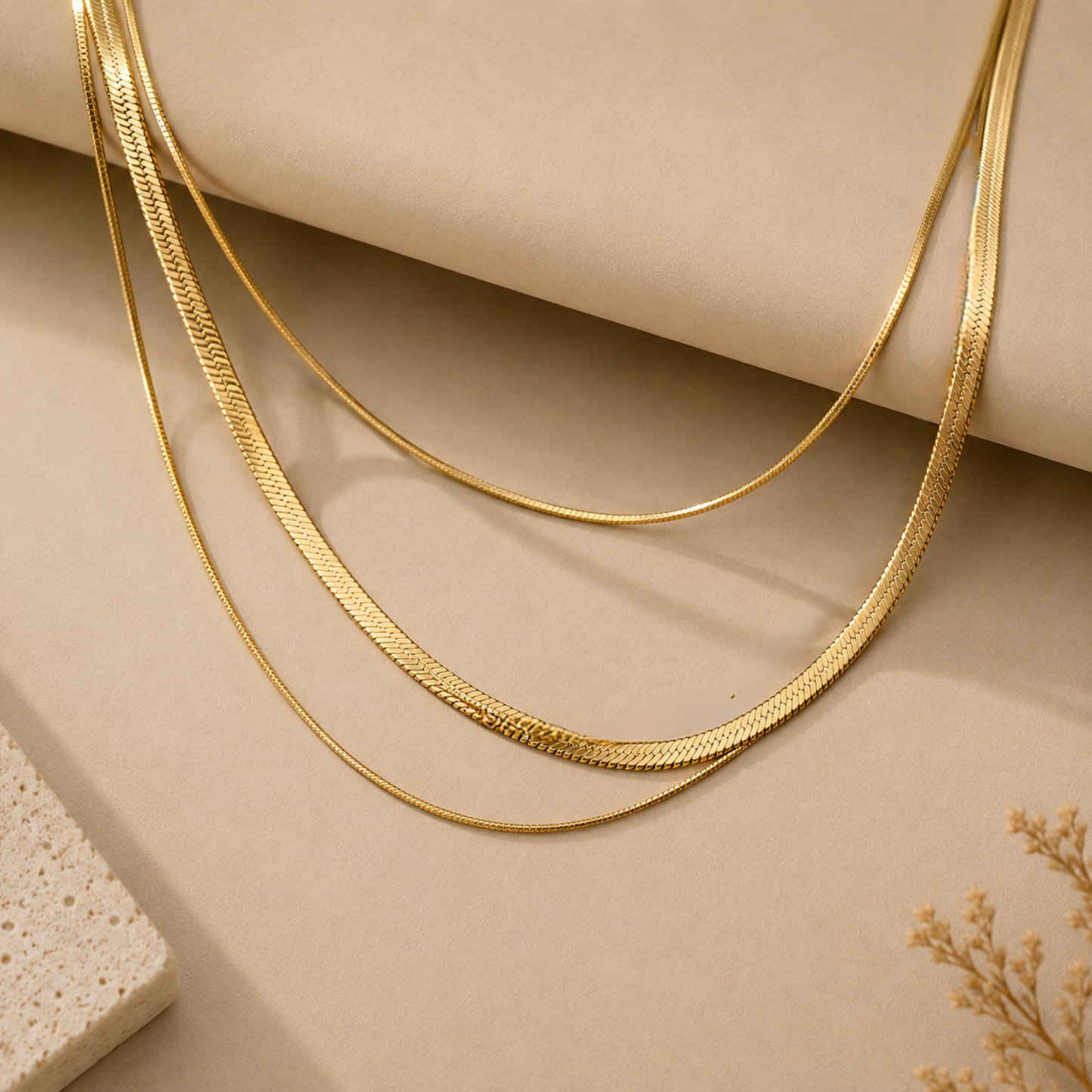 3-Layer Gold Chain Necklace – Geometric Stainless Steel | Serenyah