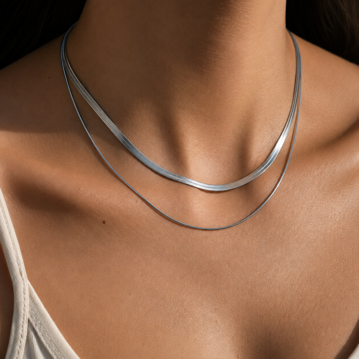 Collar de cadena de acero de doble capa – Acero inoxidable geométrico | Serenyah