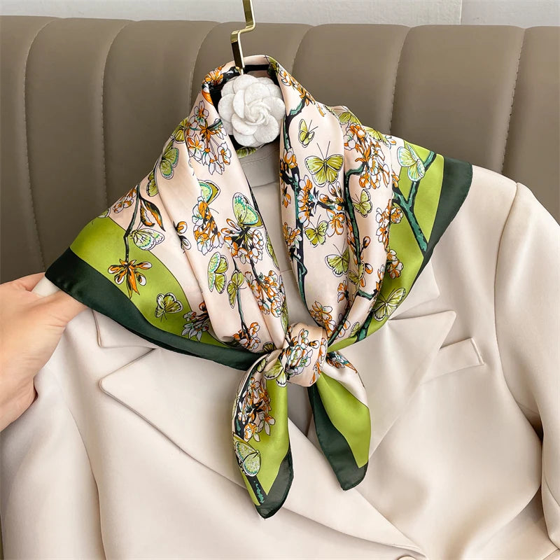 Silk-Touch Square Scarf Plaid Print Serenyah