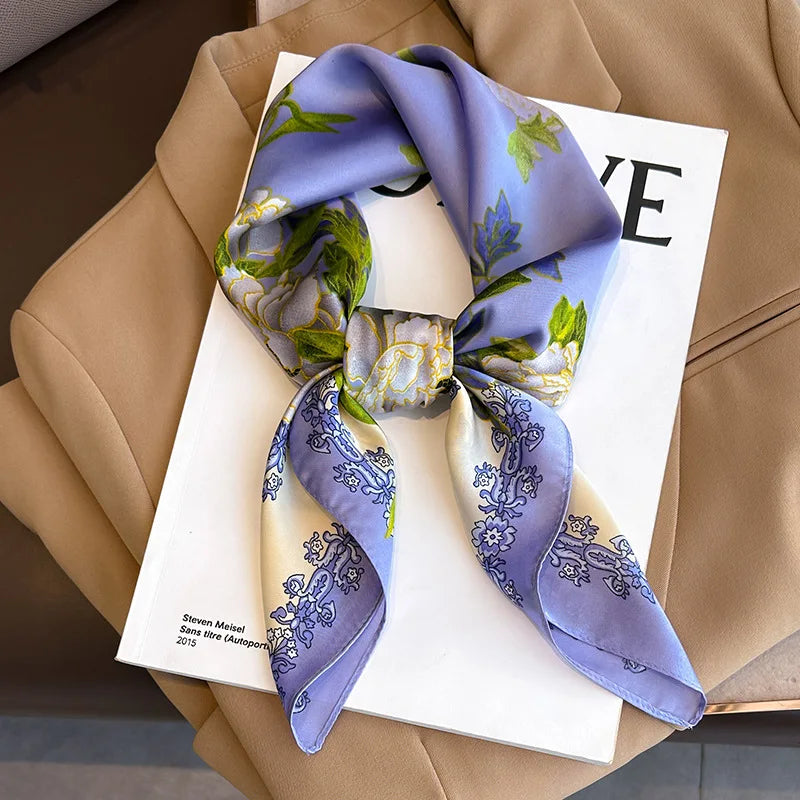 Silk-Touch Square Scarf Plaid Print Serenyah