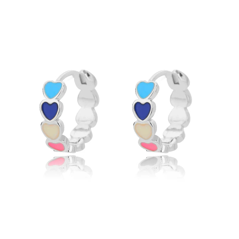 Multicolour Enamel Heart Hoop Earrings | Silver Stainless Steel Serenyah