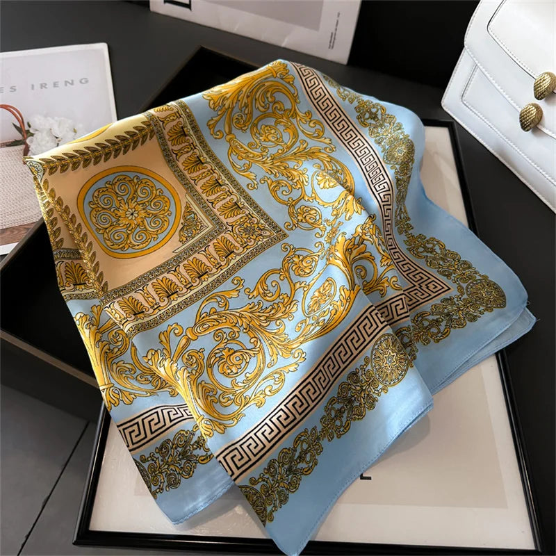 Silk-Touch Square Scarf Plaid Print Serenyah