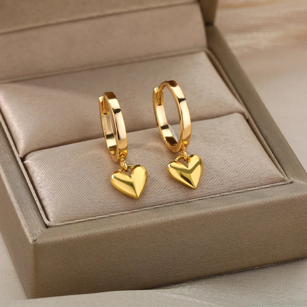 Puffy Heart Charm Hoop Earrings | Gold-Plated Stainless Steel Serenyah