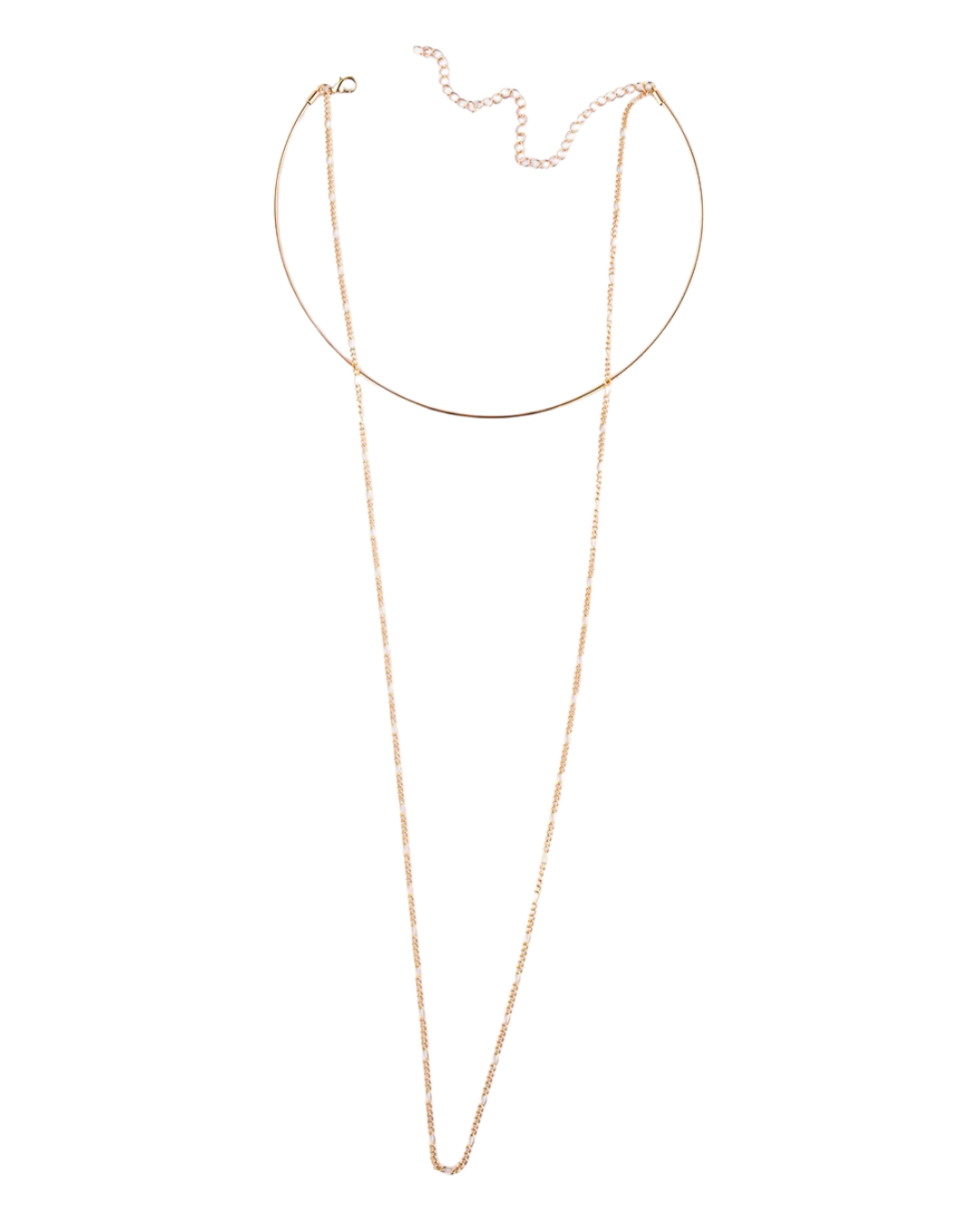 Aureum Curve Gold Layered Necklace | Crescent Collar & Long Chain – Serenyah