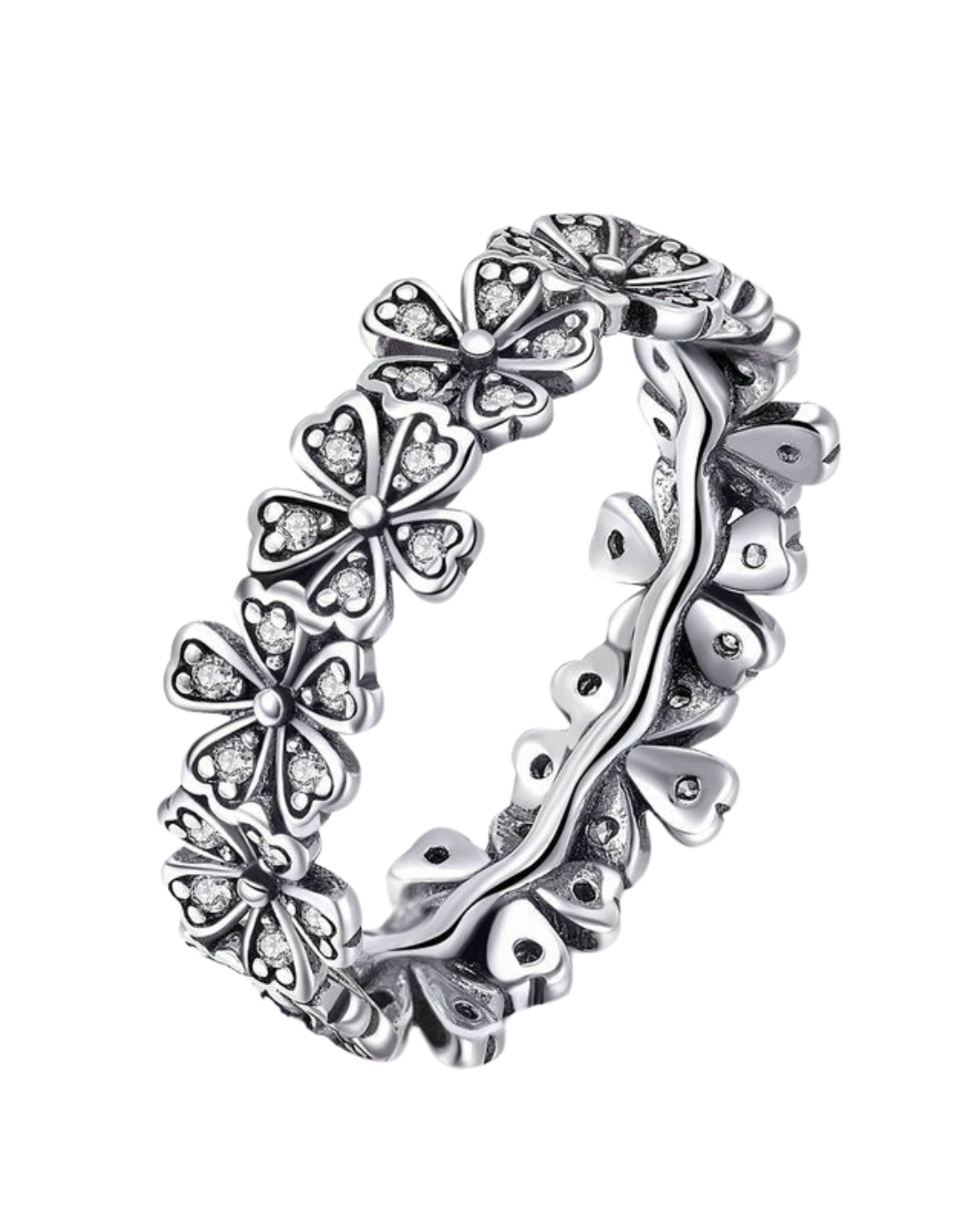 Anillo Daiséa – Anillo de flor tipo margarita de plata de ley 925 con circonitas | Joyería floral romántica