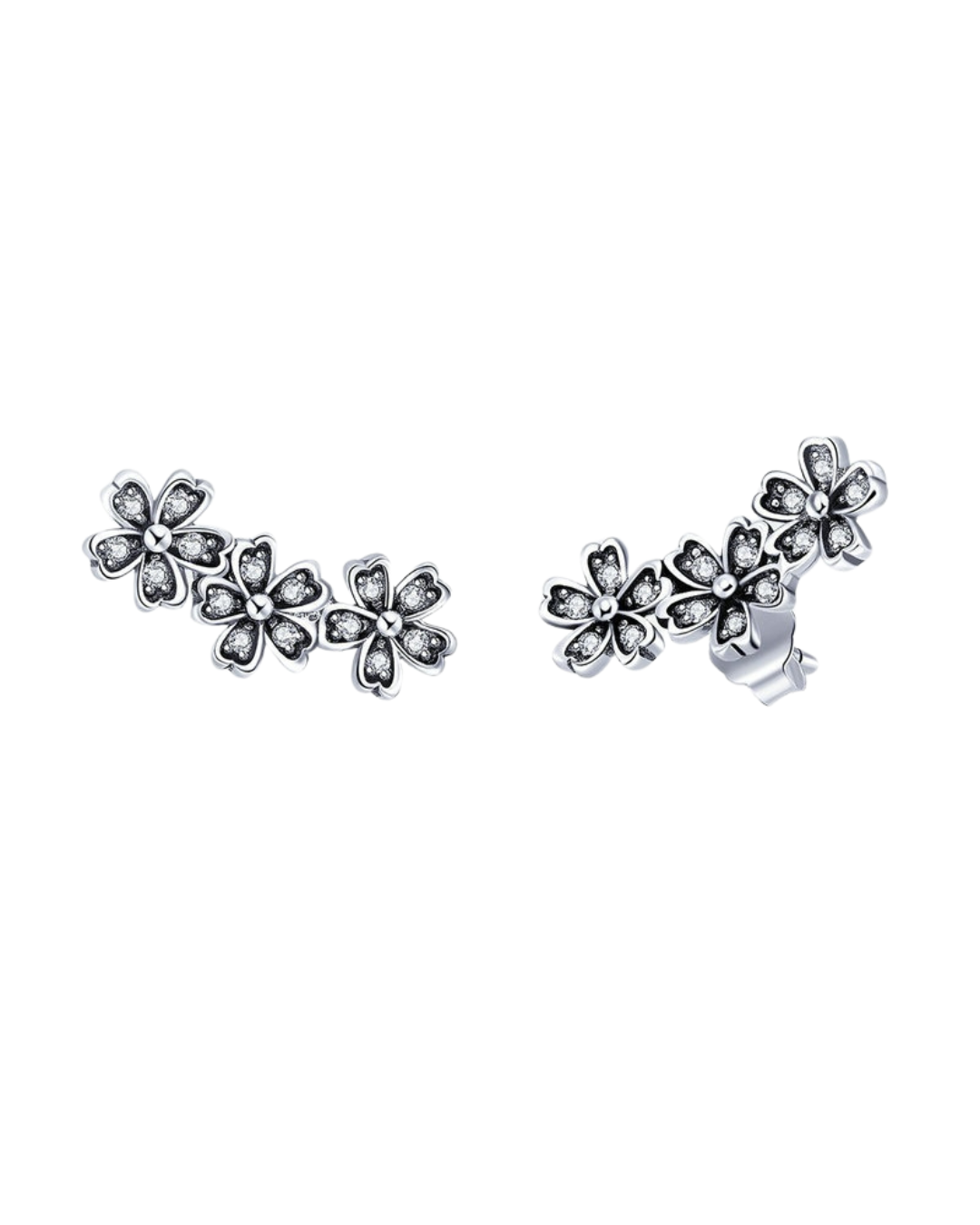 Pendientes Daiséa en plata 925 con flores de margaritas tachonadas y aro continuo detallado
