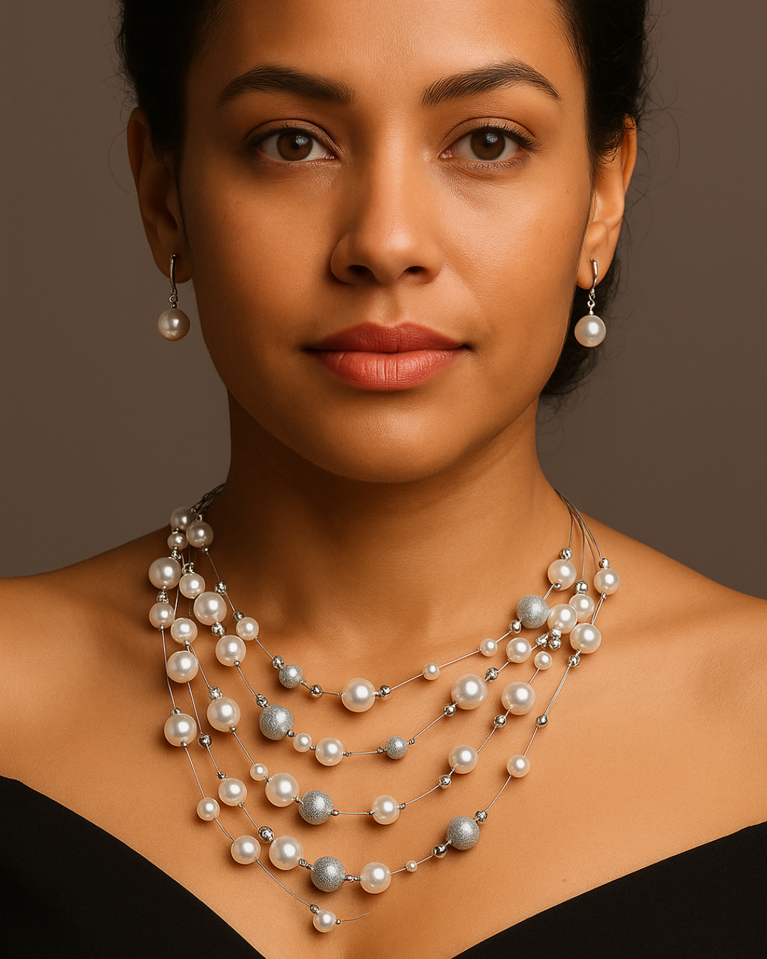 Galassia di Perle - Collar de perlas multicapa con pendientes Serenyah