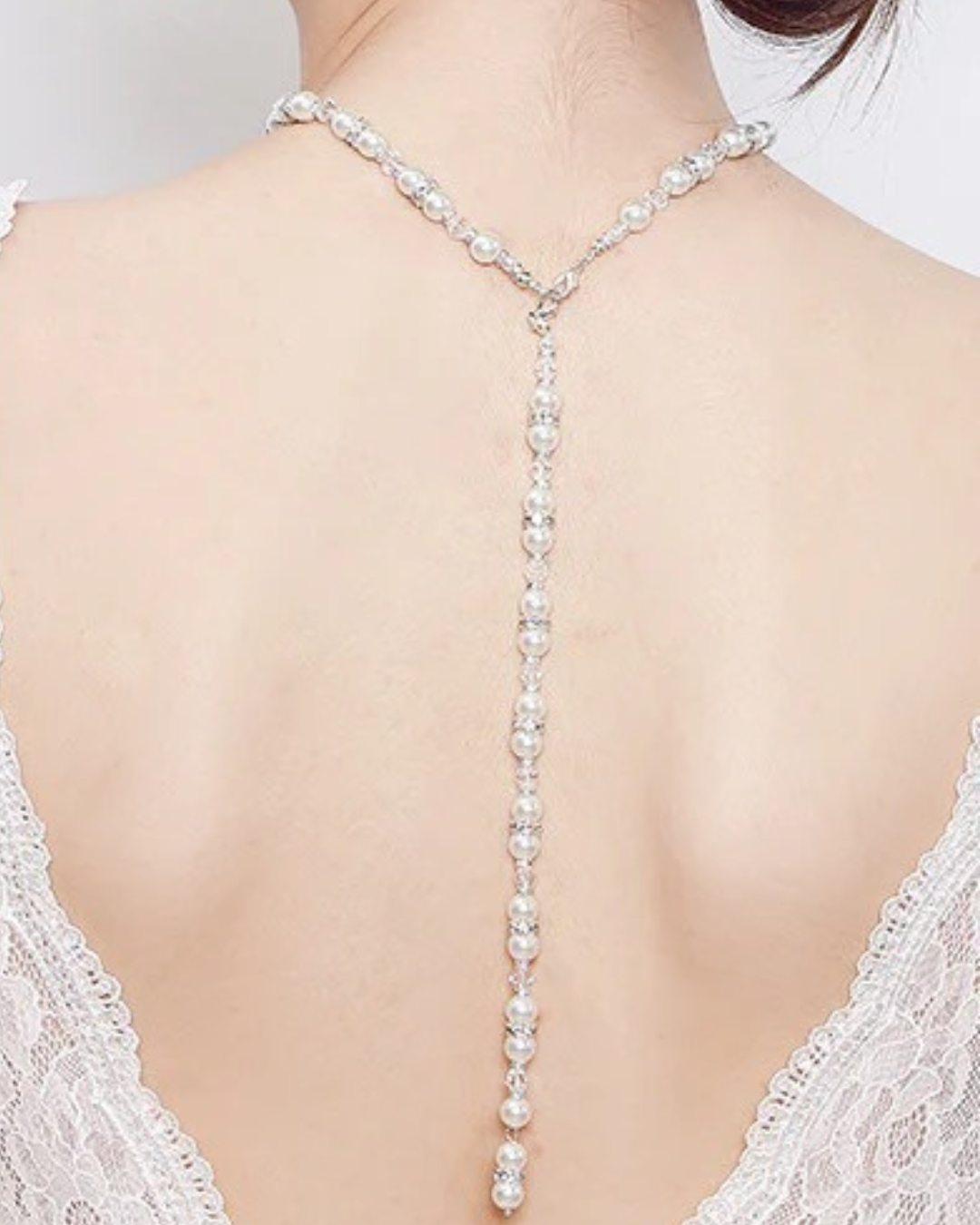 Collar de perlas en cascada para espalda | Joyas de novia de perlas y cristales – Serenyah