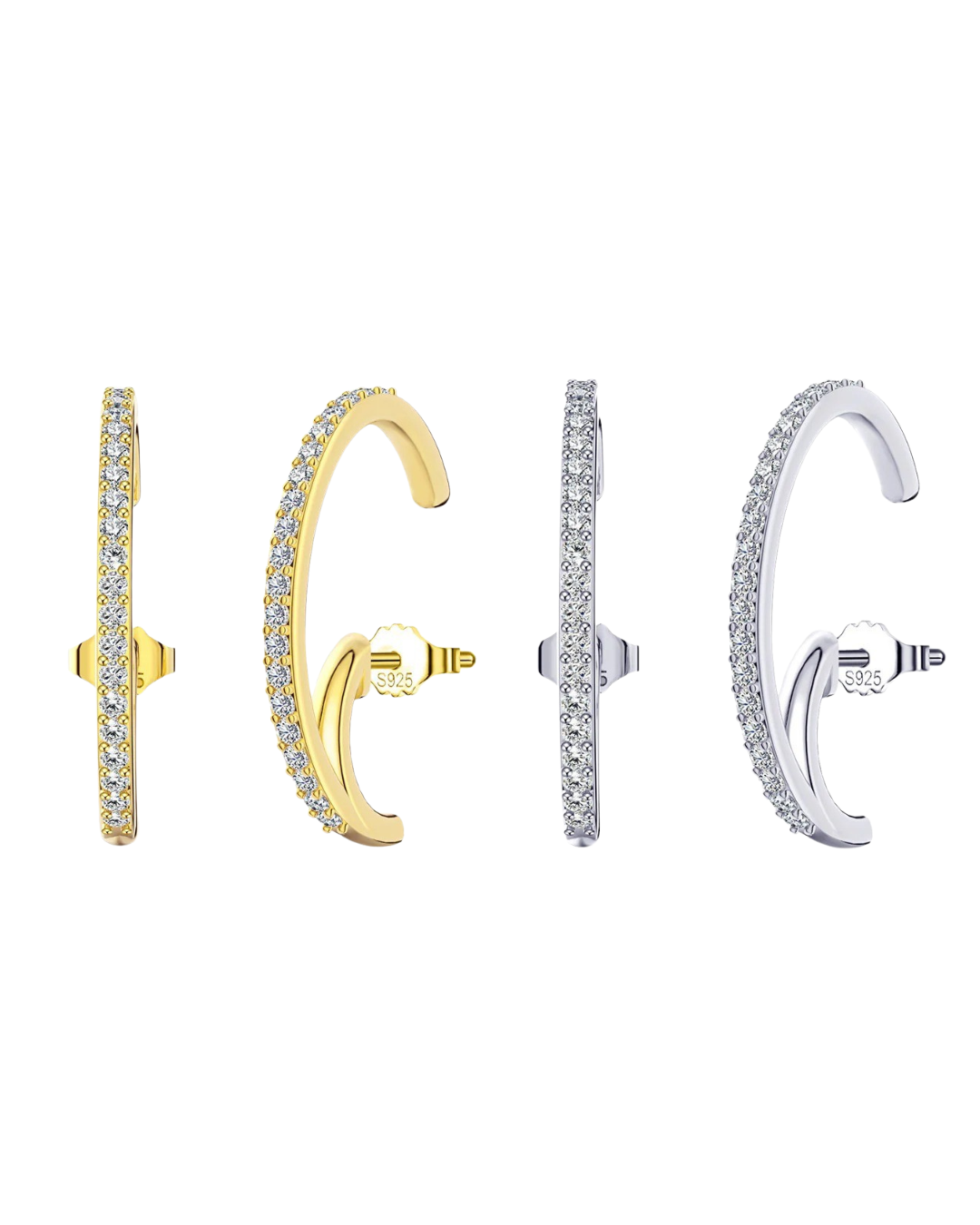 Pendientes Vega Arc Trepadores | Plata de Ley 925 con Baño de Oro de 14K o Platino