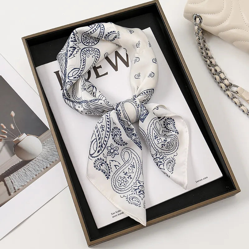 White Large Paisley Silk Scarf for Women