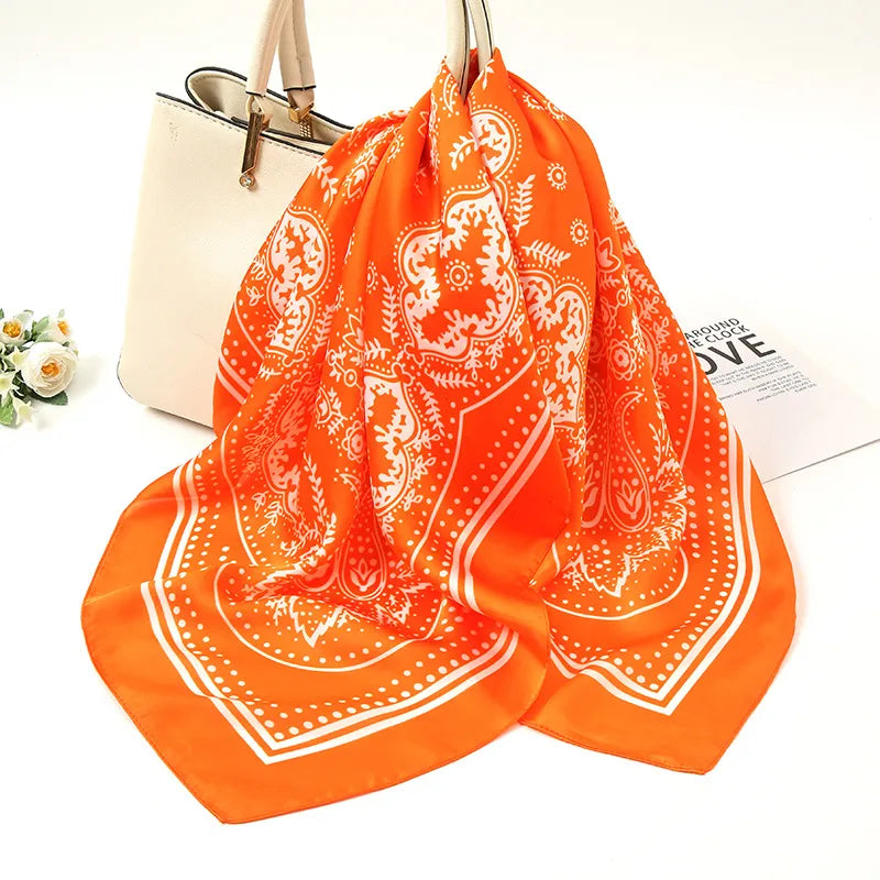 Orange Floral Paisley Silk Scarf for Women