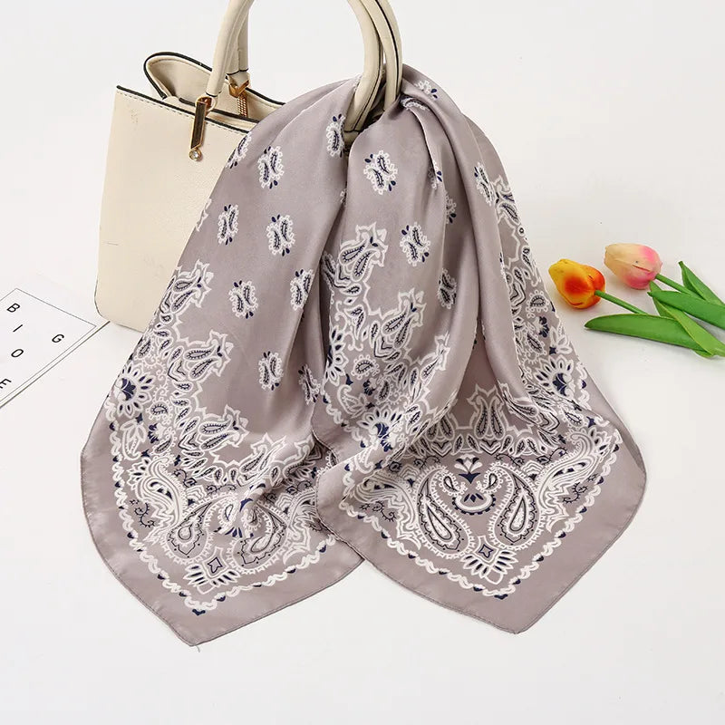 Grey Paisley Silk Scarf for Women