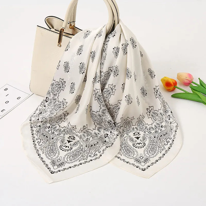 Ivory White Paisley Silk Scarf for Women