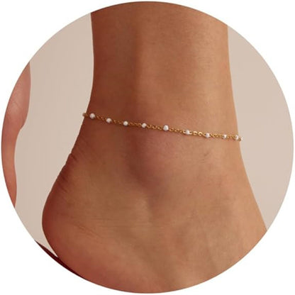 Tobillera Mykonos – Pulsera de tobillo bohemia con cuentas y cadena dorada de Serenyah