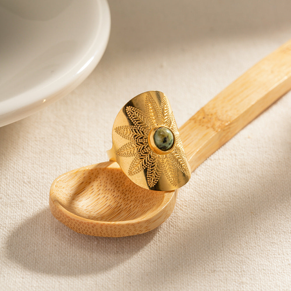 Anillo Aksum - Anillo de piedra turquesa africana | Joyería étnica bohemia de banda ancha para mujer