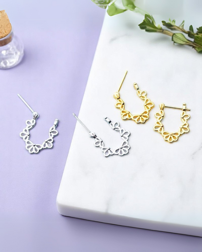 Fiore D'Or Earrings – 925 Silver Hollow Floral Ear Clip Earrings | Gold & Silver | Serenyah