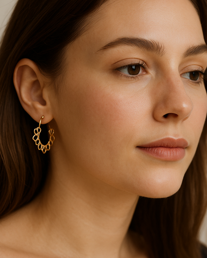 Fiore D'Or Earrings – 925 Silver Hollow Floral Ear Clip Earrings | Gold & Silver | Serenyah
