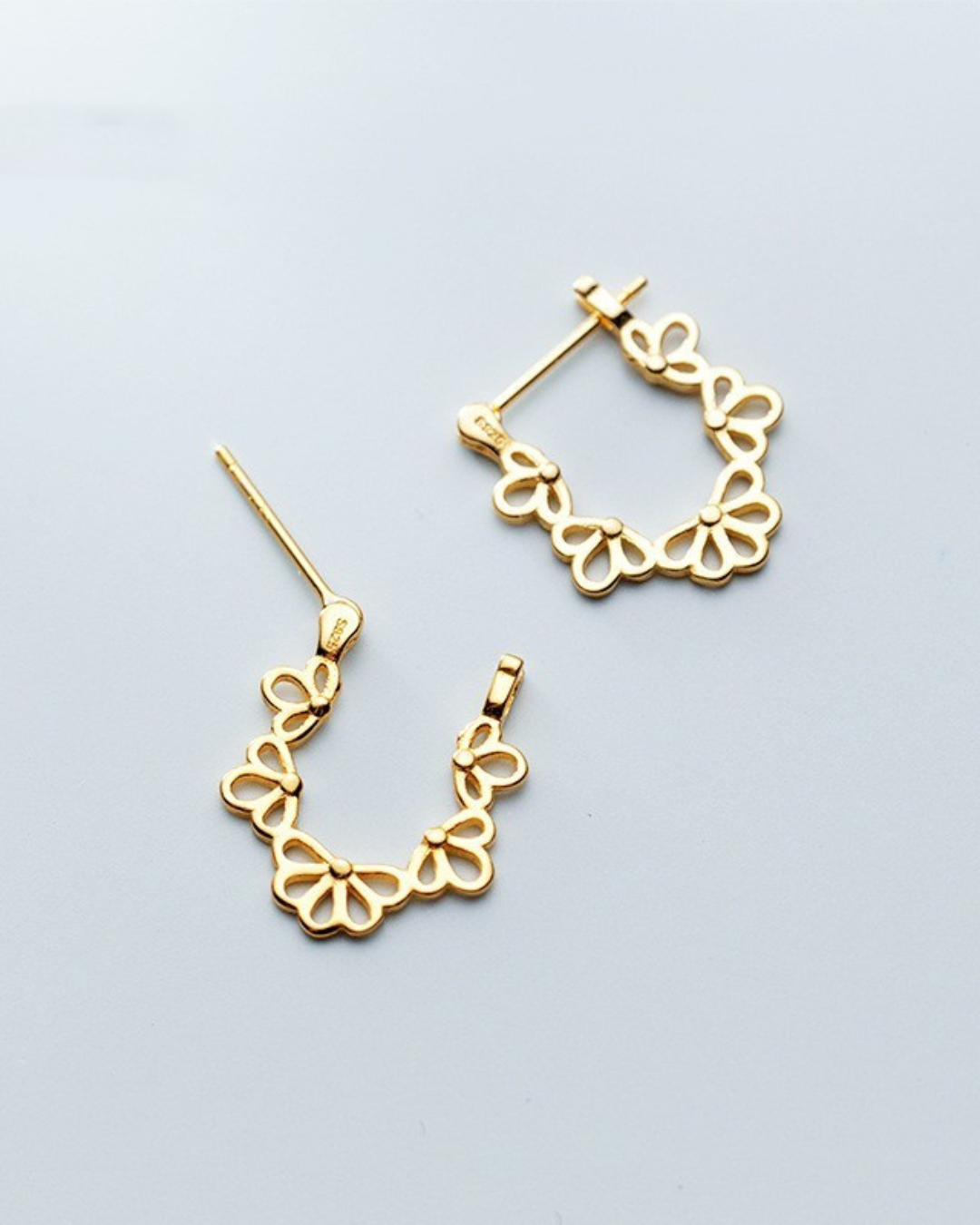 Fiore D'Or Earrings – 925 Silver Hollow Floral Ear Clip Earrings | Gold & Silver | Serenyah