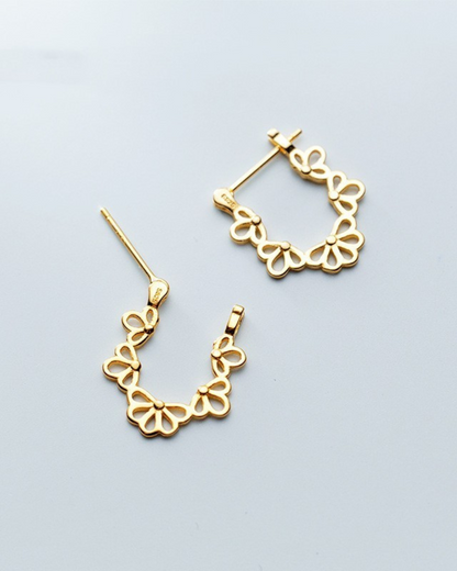 Fiore D'Or Earrings – 925 Silver Hollow Floral Ear Clip Earrings | Gold & Silver | Serenyah