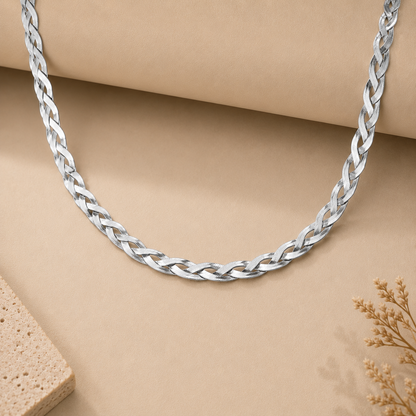 Collar de cadena tejida plateada de 3 capas – Acero inoxidable | Serenyah