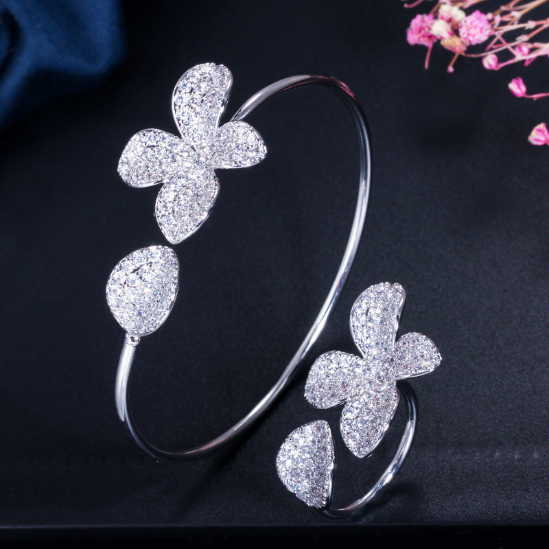 Fiori di Luce – Floral Zirconia Bracelet & Ring Set | Rose Gold & Silver | Serenyah