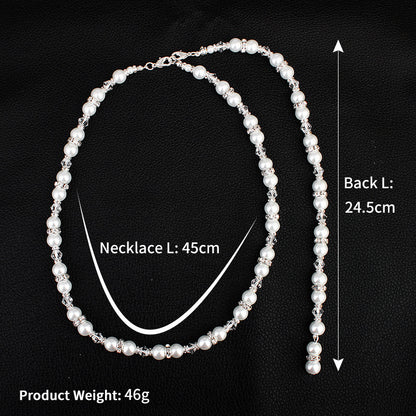 Collar de perlas en cascada para espalda | Joyas de novia de perlas y cristales – Serenyah