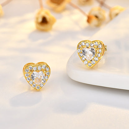 Lustre Trio Cubic Zirconia Earrings | Heart, Square & Round Stud Set – Serenyah