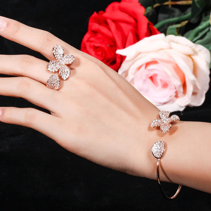 Fiori di Luce – Floral Zirconia Bracelet & Ring Set | Rose Gold & Silver | Serenyah