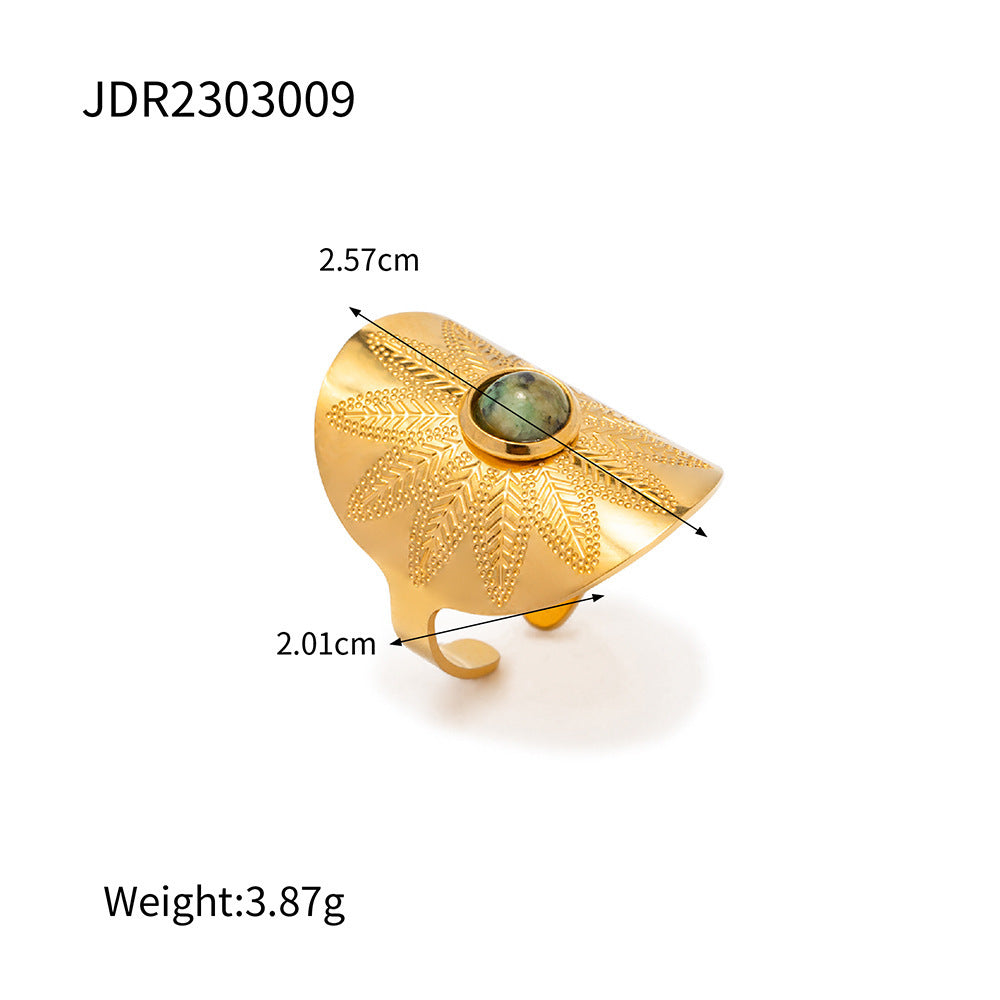 Anillo Aksum - Anillo de piedra turquesa africana | Joyería étnica bohemia de banda ancha para mujer