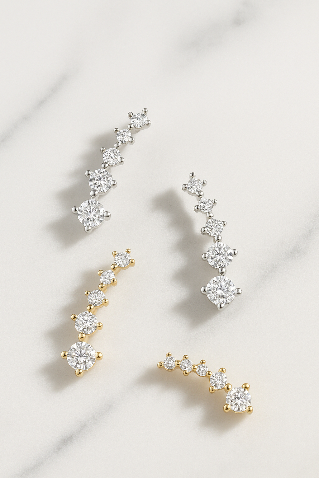 Arcos Rivoli – Pendientes trepadores de circonita de plata 925 | Oro y oro blanco | Serenyah