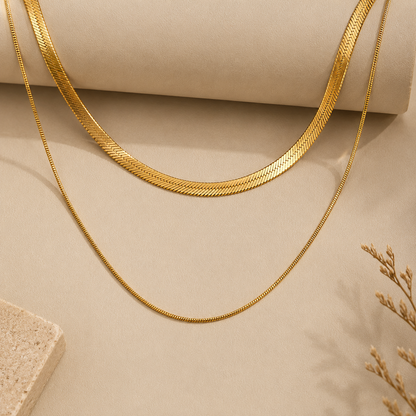 Juego de collares de cadena de espiga en capas | Acero inoxidable chapado en oro | Serenyah