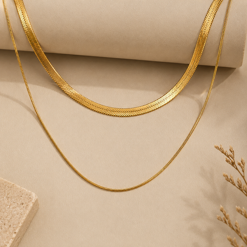 Juego de collares de cadena de espiga en capas | Acero inoxidable chapado en oro | Serenyah