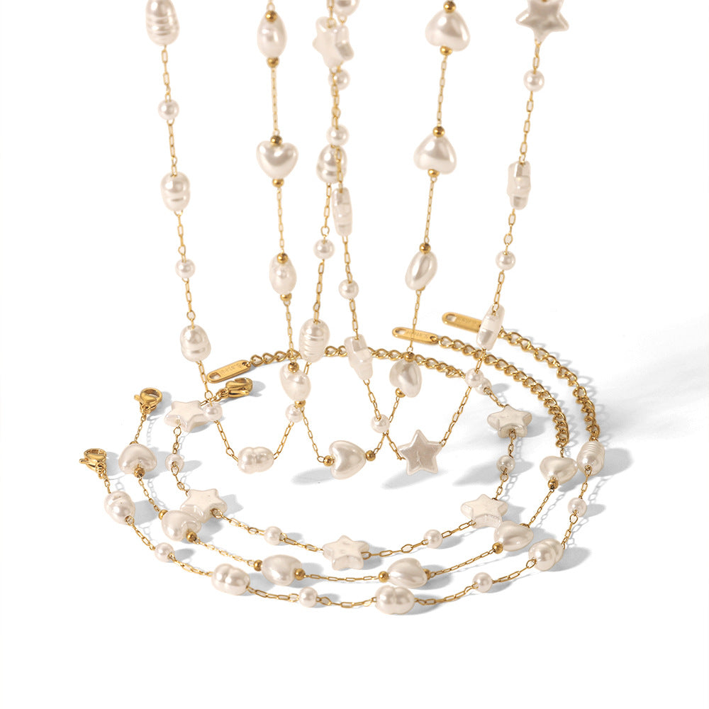 Costellazione di Perle – Gold Stainless Steel Pearl Bracelet with Stars & Hearts | Serenyah