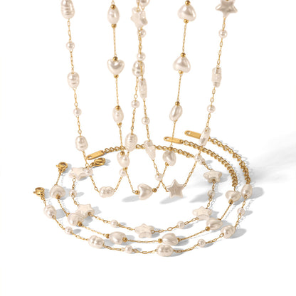 Costellazione di Perle – Gold Stainless Steel Pearl Bracelet with Stars & Hearts | Serenyah