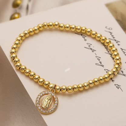 Santo Spirito – Gold Religious Bracelet with Cross & Virgin Mary Pendant | Zirconia | Serenyah
