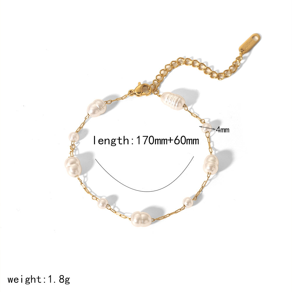 Costellazione di Perle – Gold Stainless Steel Pearl Bracelet with Stars & Hearts | Serenyah