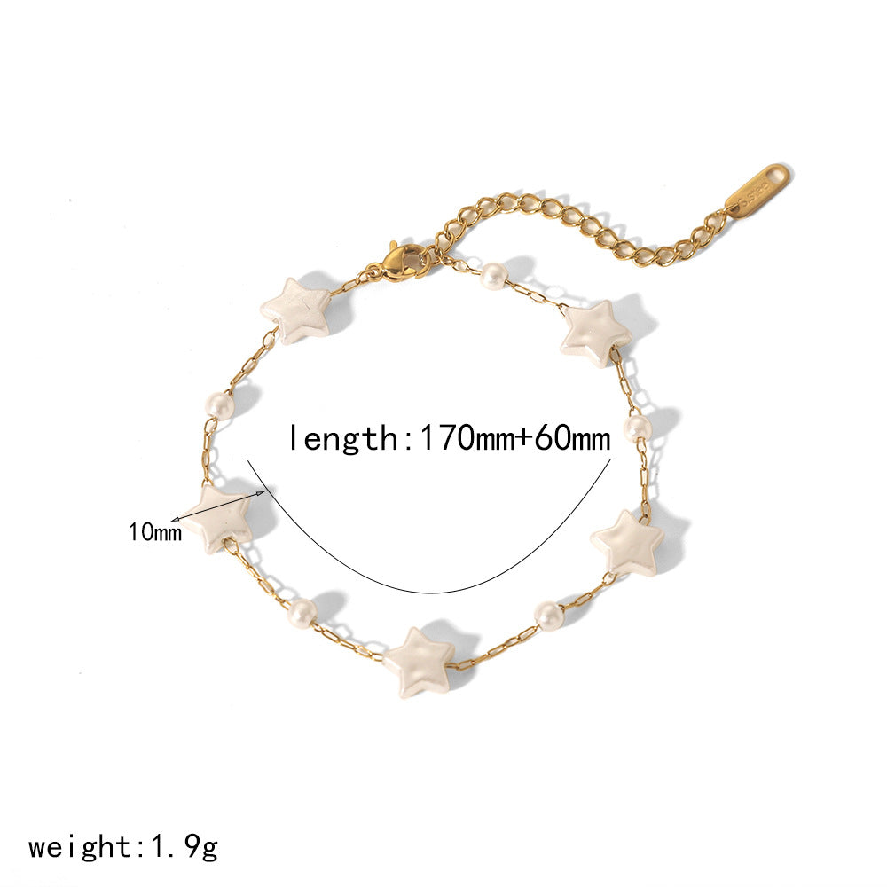 Costellazione di Perle – Gold Stainless Steel Pearl Bracelet with Stars & Hearts | Serenyah