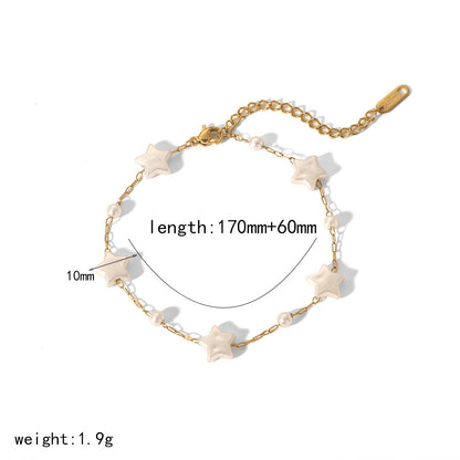Costellazione di Perle – Gold Stainless Steel Pearl Bracelet with Stars & Hearts | Serenyah