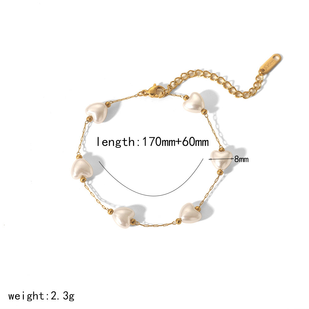 Costellazione di Perle – Gold Stainless Steel Pearl Bracelet with Stars & Hearts | Serenyah