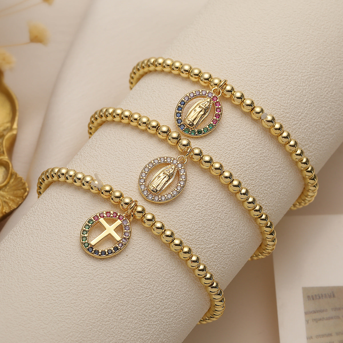Santo Spirito – Gold Religious Bracelet with Cross & Virgin Mary Pendant | Zirconia | Serenyah
