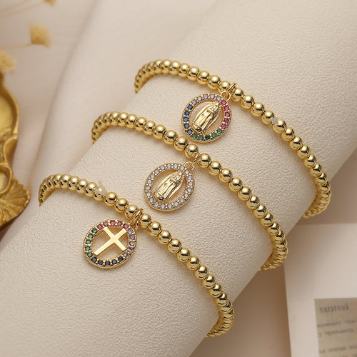 Santo Spirito – Gold Religious Bracelet with Cross & Virgin Mary Pendant | Zirconia | Serenyah