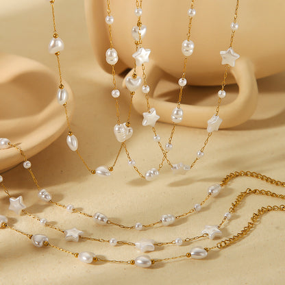 Costellazione di Perle – Gold Stainless Steel Pearl Bracelet with Stars & Hearts | Serenyah