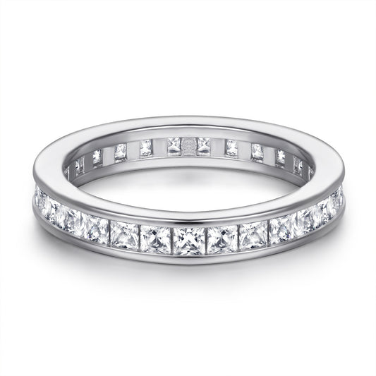 Liora Ring – 925 Sterling Silver Flat Band Ring with Micro Zirconia Line | Minimalist Luxury