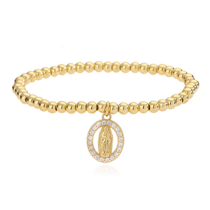 Santo Spirito – Gold Religious Bracelet with Cross & Virgin Mary Pendant | Zirconia | Serenyah