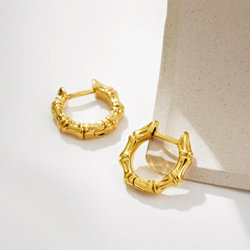 Bamboo Huggie Hoop Earrings | Gold-Plated Stainless Steel Serenyah