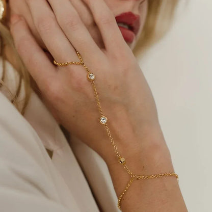 Zirconia Hand Chain Ring Bracelet | Gold-Plated Stainless Steel Serenyah