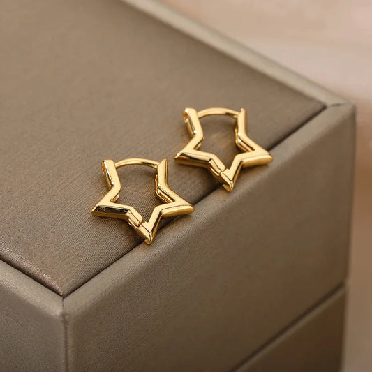 Brincos de Argola Estrela Aberta | Aço Inoxidável Banhado a Ouro Serenyah