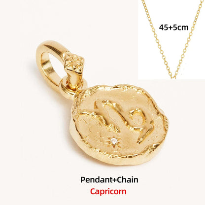 Zodiac Coin Pendant Necklace | All 12 Signs | Gold-Plated Stainless Steel Serenyah