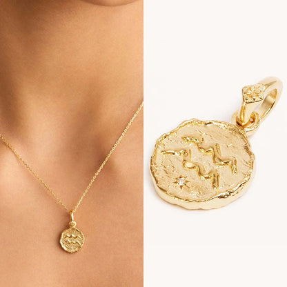 Zodiac Coin Pendant Necklace | All 12 Signs | Gold-Plated Stainless Steel Serenyah