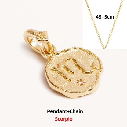Zodiac Coin Pendant Necklace | All 12 Signs | Gold-Plated Stainless Steel Serenyah
